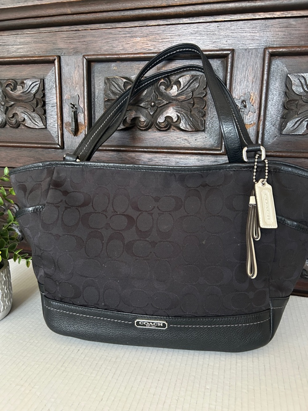 COACH Park Signature Carrie Tote
Handbag.